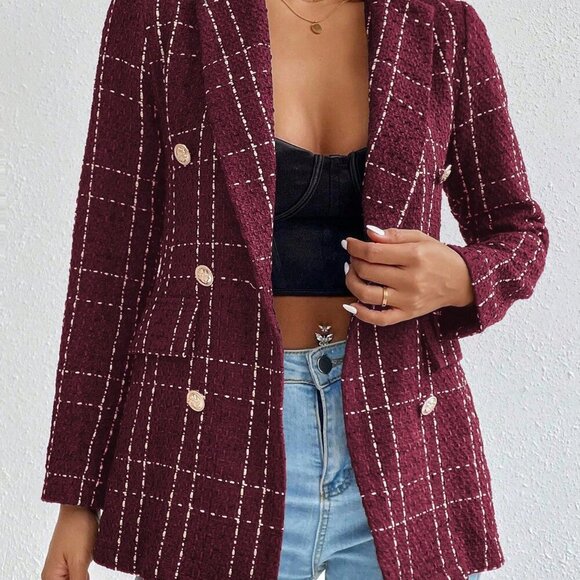 Red Women's Casual Minimalist Long Sleeve Blazer - Picture 4 of 6